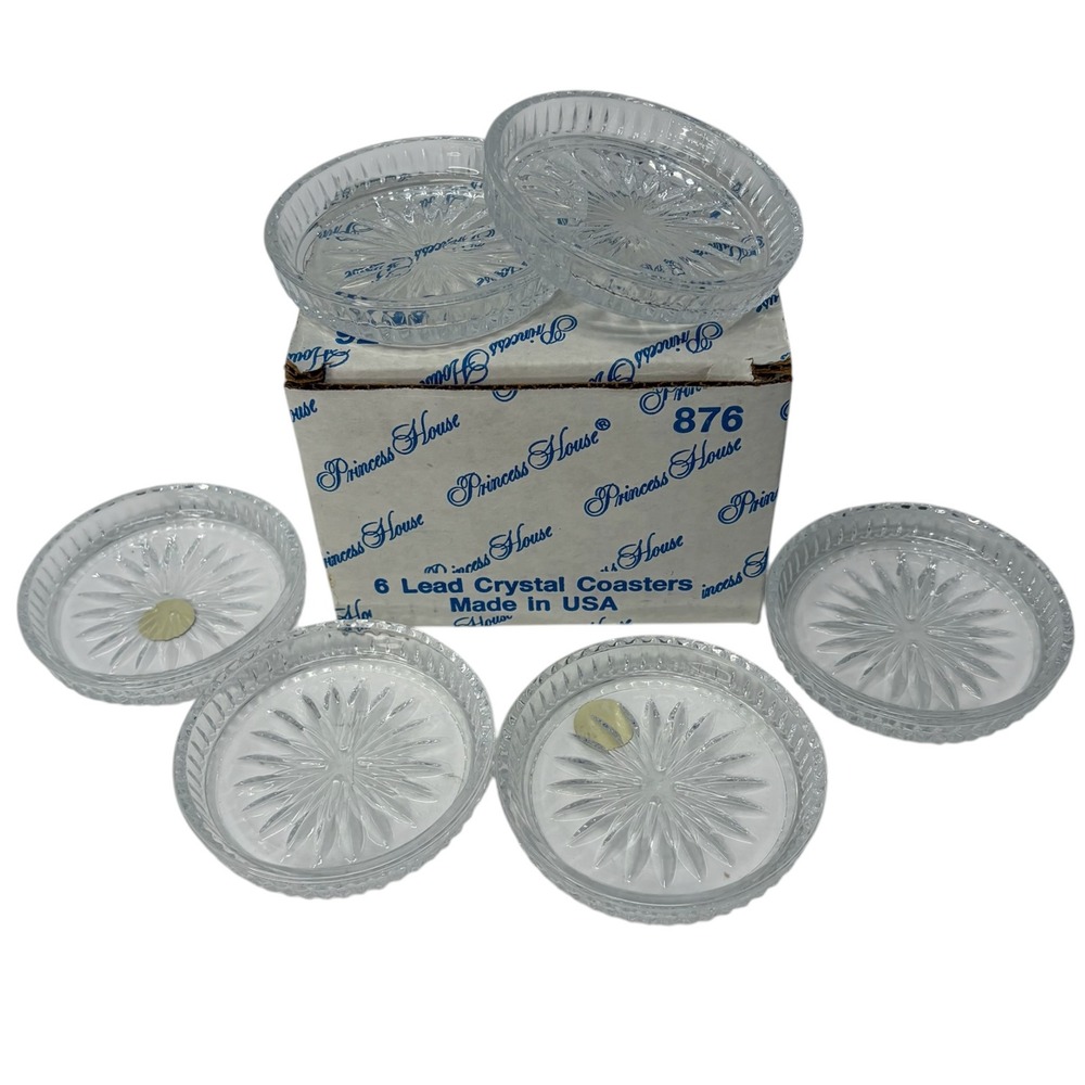 Vintage Princess House 876 Lead Crystal Coasters Set 6 Original Box USA 24% Lead